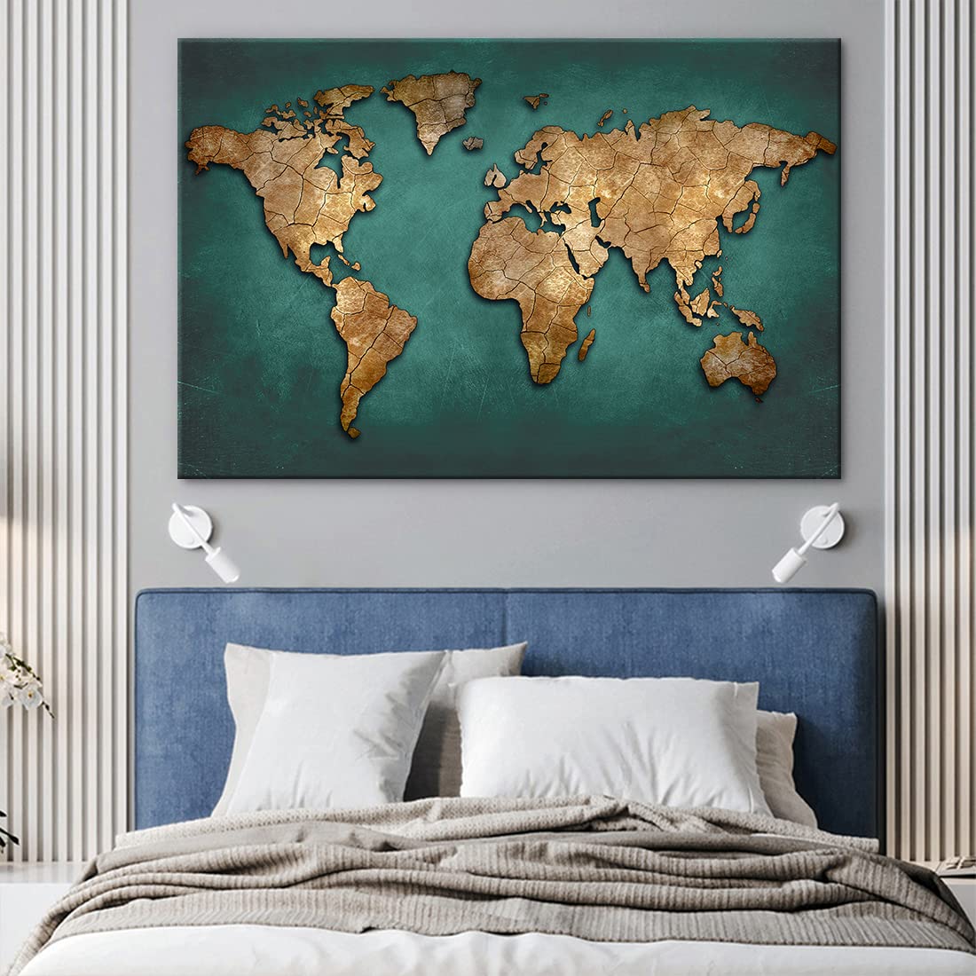 Amazon.co.jp: 世界地図 キャンバスアートパネル アンティーク風